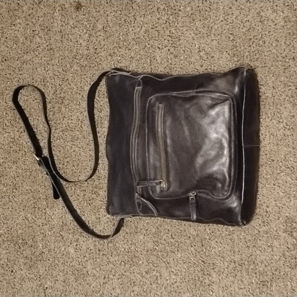 Vintage Luxury Leather Black Crossbody Messanger Bag Purse